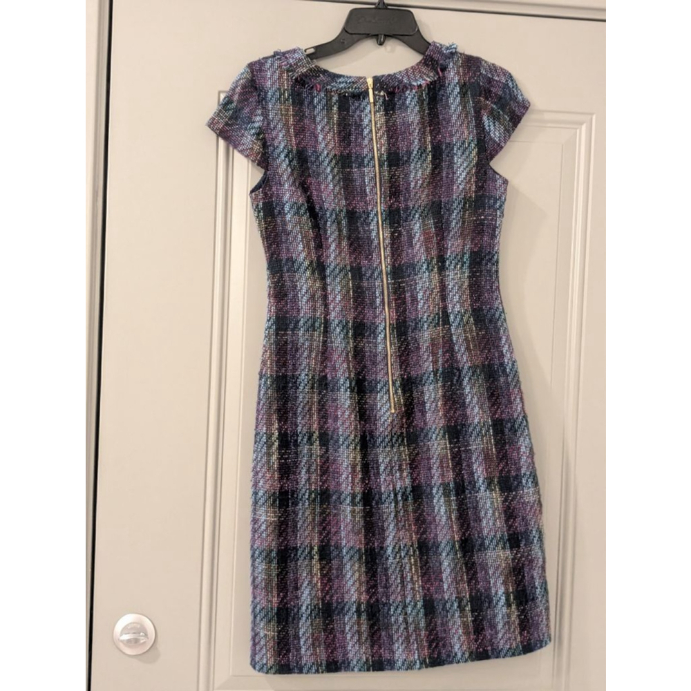 Women's KARL LAGERFELD PARIS Plaid Tweed Dress in Blue and Purple - Picture 7 of 15